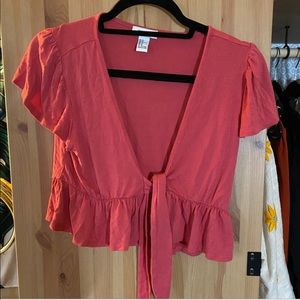 Red Tie front top with ruffles